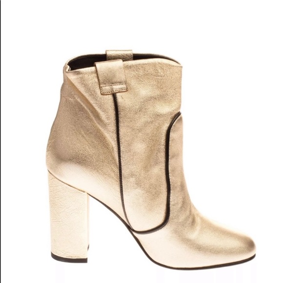 Metallic Gold Italian Leather Ankle Boots - Picture 3 of 8